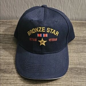 Bronze Star Vietnam Veteran Dark Blue Baseball Cap